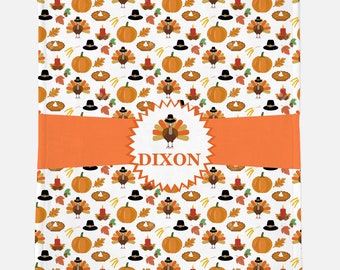 Thanksgiving Pattern Blanket, Personalized Name Blanket, Personalized Gift , Personalized  Family Name Blanket,