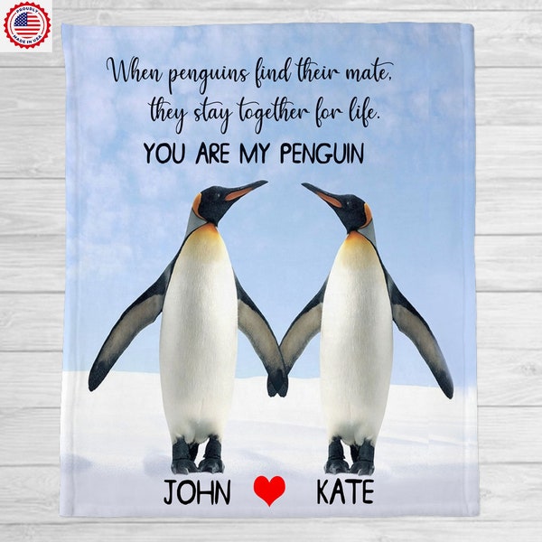 Penguin Couple Blanket, Blanket For New Couple, Blanket For Girlfriend, Boyfriend, Blanket For Wife, Gift For Husband, Valentines Day Pillow