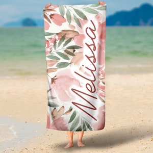 Personalized Floral Name Beach Towel ,  Beach Towel for Mothers Day ,Summer Beach Towel , Pool Gift , Summer,Birthday,Mothers day gift 2025