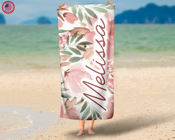 Personalized Floral Name Beach Towel Beach Towel for Mothers Day summer Beach Towel Pool Gift Summer birthday mothers Day Gift 2024 Etsy