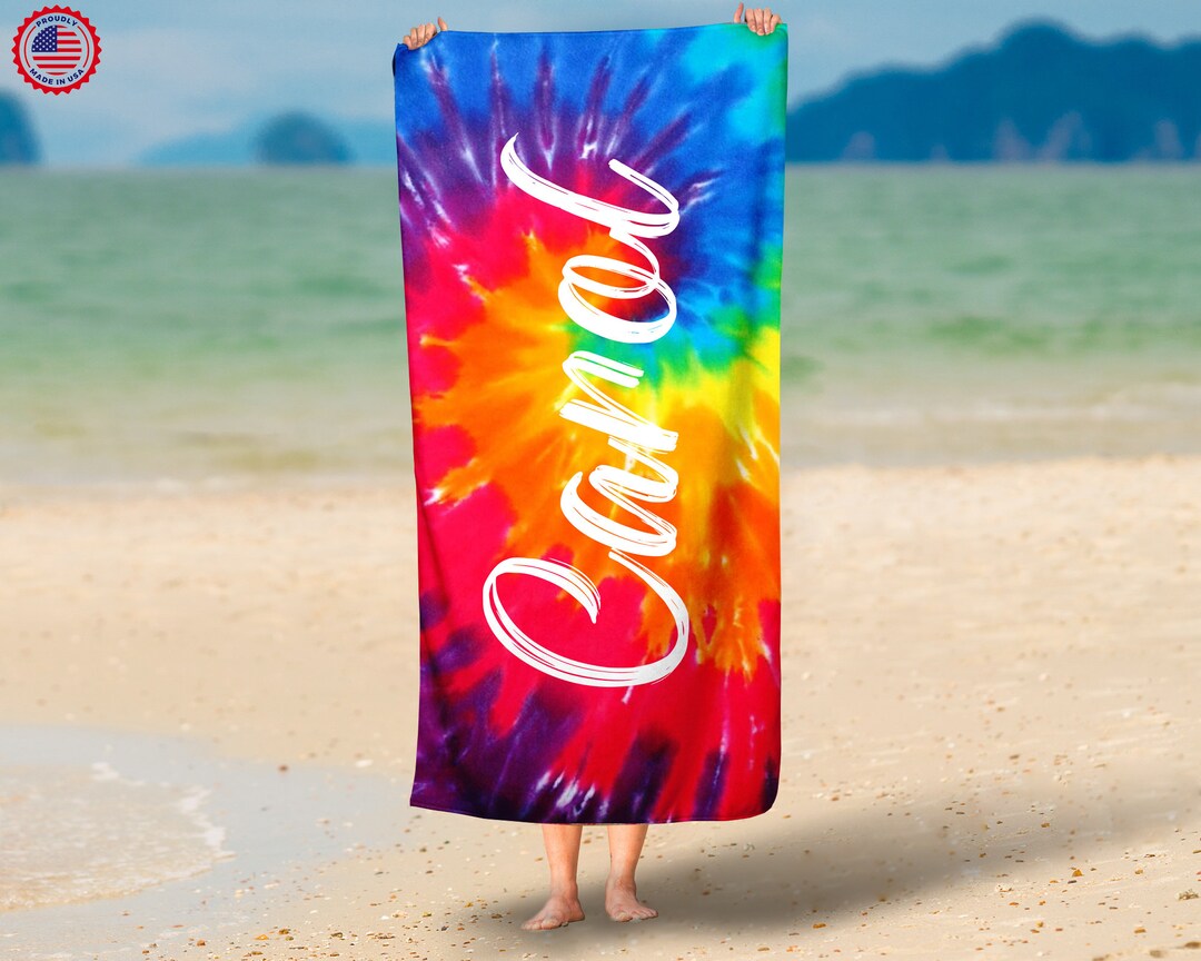 Personalized Tie Dye Beach Towel, Tie Dye Towel, Monogram Towel, Camp