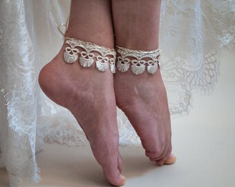 Barefoot sandal|  summer beach wedding nude sandals | ankle cuffs | lace foot jewelry | boho nude sandals | hippie anklets |  belly dance