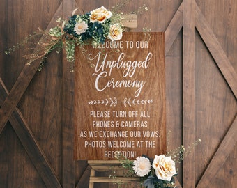 Rustic Unplugged Ceremony Wedding Sign | Walnut Wood Decor