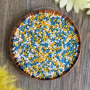 Blue White & Gold Glimmer Pearls (3-4mm) Sprinkles Cupcake / Cake Decorations