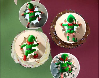 Christmas Escaping Elf Mix  2" / 5cm edible discs cupcake toppers