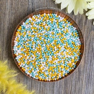 Turquoise White  & Gold Glimmer Pearls (3-4mm) Sprinkles Cupcake / Cake Decorations