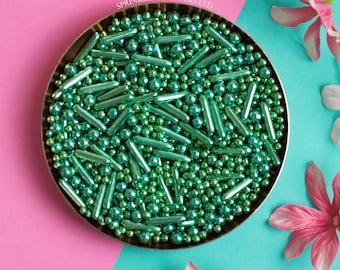 Green Metallic Pearls & Rods Mix