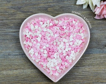 Pink and White Glimmer Hearts Sprinkles (8mm)