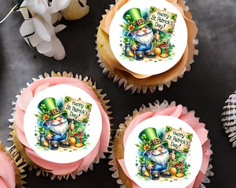 Happy St Patrick's Day Gnome 2" discs  2" / 5cm pre cut ready to use edible cupcake toppers