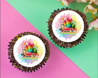 12 x Aloha Summer  2" / 5cm edible discs cupcake toppers