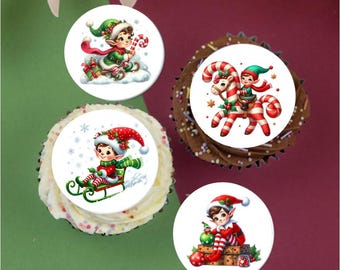 Christmas Adventurous Elf Mix  2" / 5cm edible discs cupcake toppers