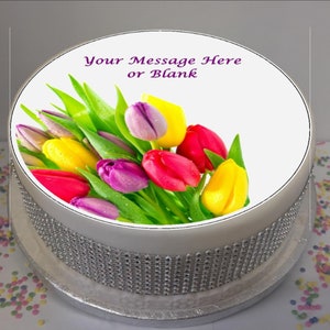 Tulipes lumineuses personnalisées de 20,4 cm (8 po.) de glaçage pour gâteau ~ floral ~ printemps