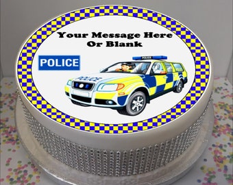 Personalised Police Car Scene 8" Icing Sheet Cake Topper