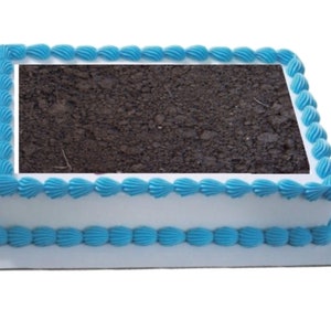 Könnte beinhalten: Ein weißer Kuchen mit blauer Zuckerglasur und einem erdartigen Bild darauf.