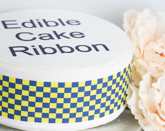 Police Thème (bleu / jaune) Ruban de gâteau de cerise comestible / Bandes latérales