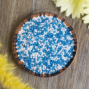 Blue & White Glimmer Pearls (3-4mm) Sprinkles Cupcake / Cake Decorations