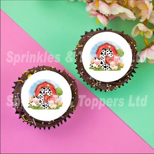 Cute Farmyard Animals (cualquier letra) 2 "/ 5cm discos cupcake toppers