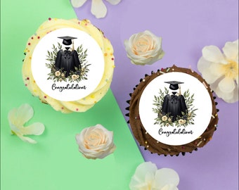 12 x Graduation Gown & Flowers  2" / 5cm edible discs cupcake toppers