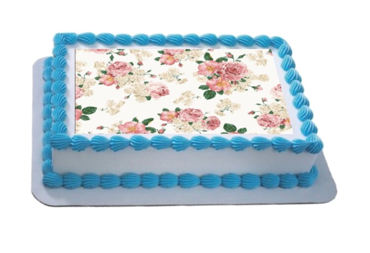Vintage Shabby Chic Roses Floral Pattern Background Icing Cake Topper Sheet 