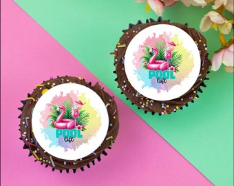12 x Pool Life 2" / 5cm edible discs cupcake toppers