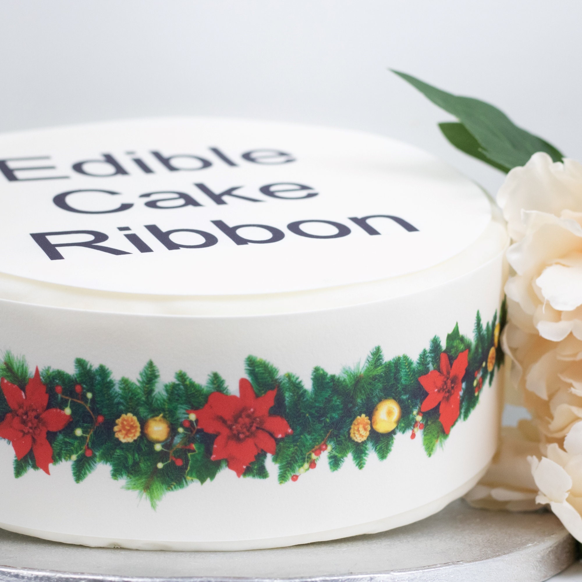 Poinsettia Garland Edible Icing Cake Ribbon / Side Strips - Etsy Sweden
