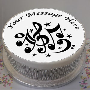 Adorno para tarta con glaseado de 20 cm con notas musicales personalizadas
