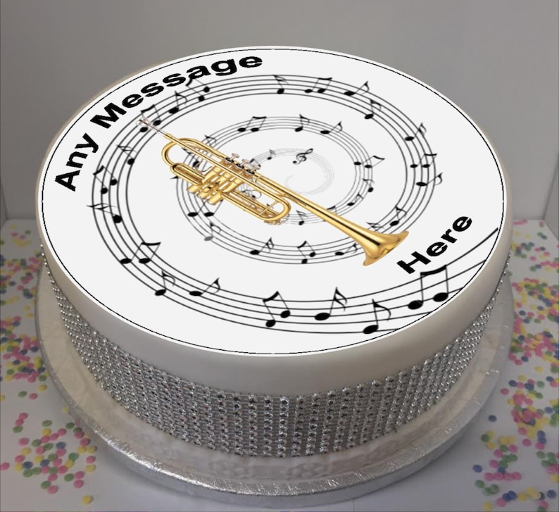 Personalised Trumpet /& Music Notes 8 Icing Sheet Cake Topper