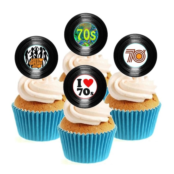 70's Party Vinyl Collection Stand Up Cake Toppers (12 pack)