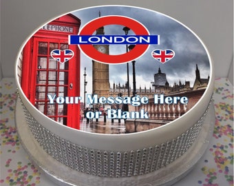 Personalised London Scene 8" Icing Sheet Cake Topper