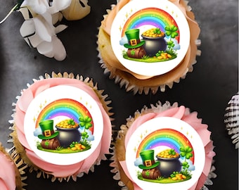 St Patrick's Day Lucky Rainbow  2" discs  2" / 5cm pre cut ready to use edible cupcake toppers