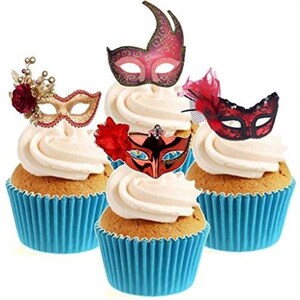 Adornos para tartas de pie de la colección Masquerade Mask Red (paquete de 12) El artículo requiere recorte