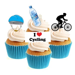 I Love Cycling Collection Stand Up Cake Toppers (12 pack)