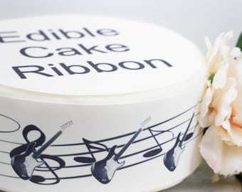 Electric Guitar & Music Notes Edible Icing Cake Ribbon / Side Strips