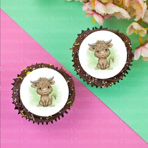 12 x Süße Highland Kuh 5cm Cupcake Toppers