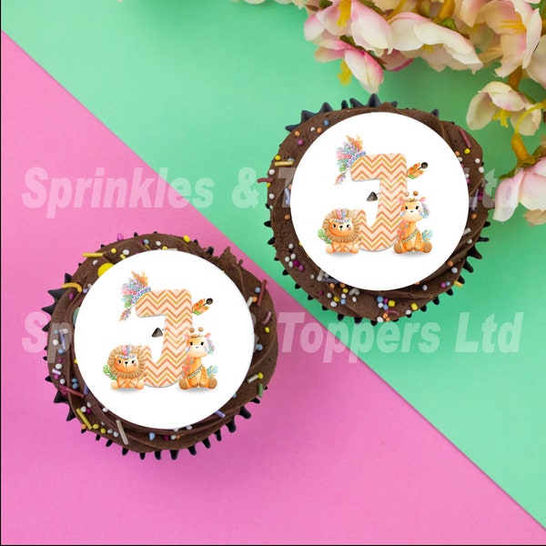 Cute Tribal Safari Animals (any letter) 2" / 5cm discs cupcake toppers