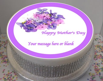 Personalised Mother's Day Purple Flowers 8" Icing Sheet Cake Topper