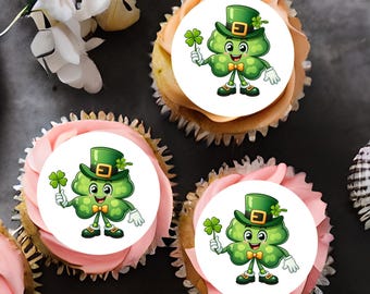 St Patrick's Day Lucky Shamrock & Clover  2" discs  2" / 5cm pre cut ready to use edible cupcake toppers