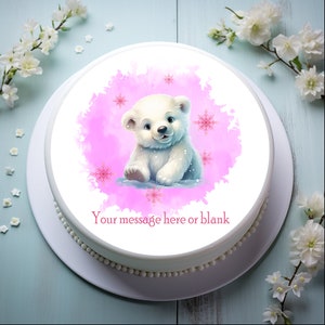 Personalised Cute Polar Bear (pink) 8" Icing Sheet Cake Topper