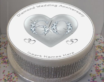 Personalised Diamond Anniversary / 60 years 8" Icing Sheet Cake Topper