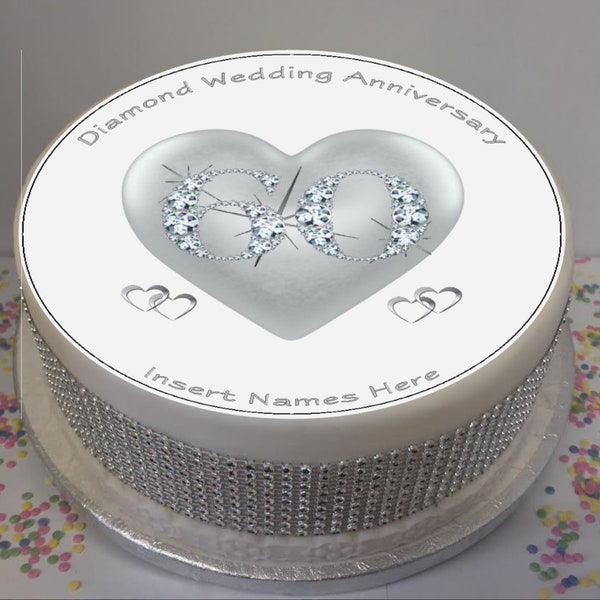 Personalised Diamond Anniversary / 60 years 8" Icing Sheet Cake Topper