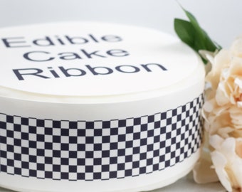 Black & White Check Edible Icing Cake Ribbon / Side Strips