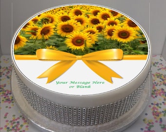 Personalised Sunflowers & Bow Scene 8" Icing Sheet Cake Topper