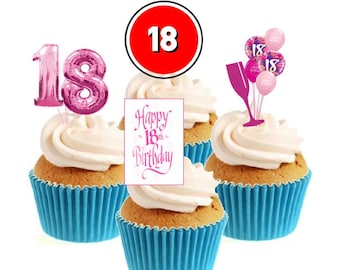 18th Birthday Pink Stand Up Cake Toppers (12 pack)