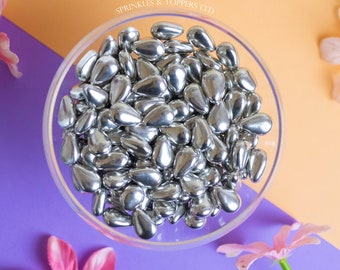 Silver Metallic Teardrops 1.3cm Sprinkles