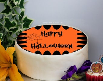 Happy Halloween Orange  8" Icing Sheet Cake Topper