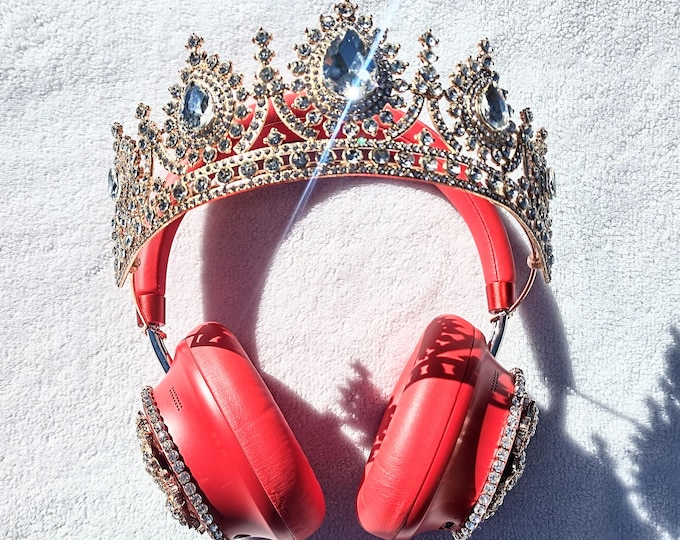Golden Red Crown Headphones