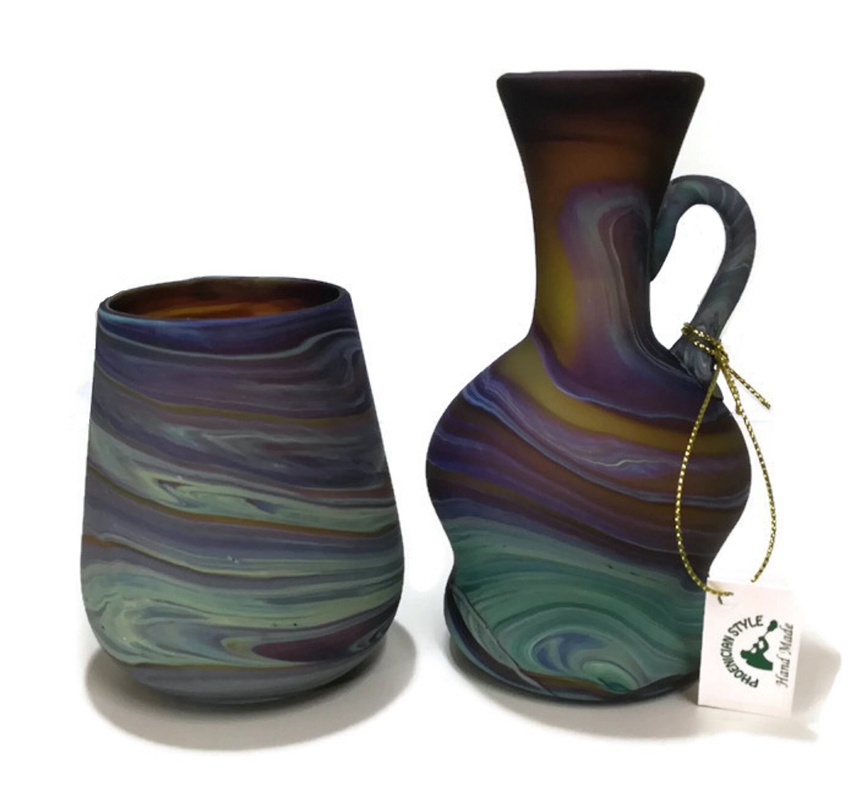 New Phoenician Hebron Blowing Glass Mini VASE & CUP Holy Land Etsy UK