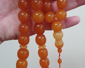 Old Huge Pressed Baltic Amber Waxy Honey Islamic Prayer Rosary Tasbih 23mm 151gr Tasbeeh Tesbih Tesbeeh