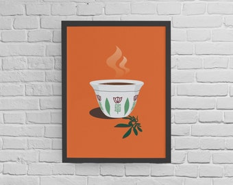 äthiopischer Kaffee, äthiopische Kaffeetasse, äthiopische Kunst, Kaffeetassen Kunst, Buna, Sini, Kaffee Kunst Poster