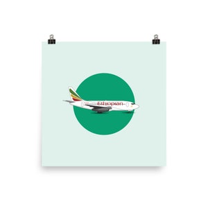Ethiopian Airplane, Ethiopian Airlines, Ethiopian Art, Habesha Gift, Art Print Poster